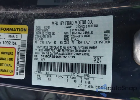 2021 Ford Bronco Sport Big Bend from USA, damaged, VIN 3FMCR9B66MRA16519